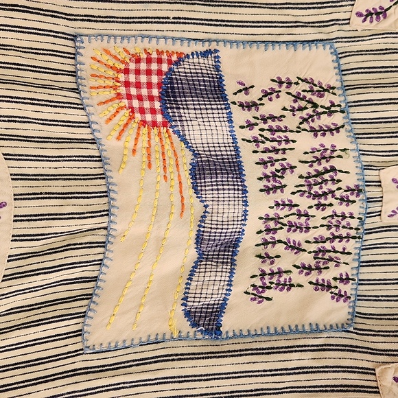 Papy Boez, Vintage Embroidered Sunset Prairie Long Length Tie-Up Striped Dress - Picture 3 of 7